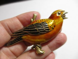 Rare Gorgeous Antique Chinese Export Silver Enamel Xlarge Bird Pin/pendant - Nr