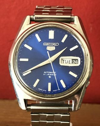 Rare Vintage Seiko 5 21 Jewel Automatic - Blue Dial Day Date - 6119 - 8093 - Gwo