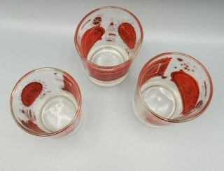 3 Vintage Whiskey Sour Old Fashion Rocks Red & Gold Drink Glass Recipe Low Ball 2