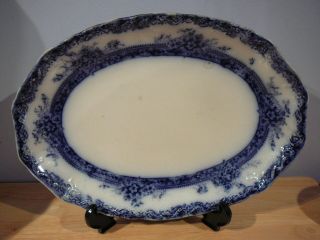 Antique 11.  25 " Flow Blue Oval Platter " Plymouth " Wharf Pottery 1891 - 1894