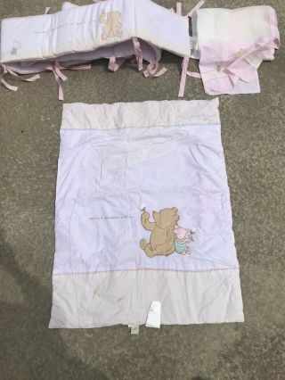 Winnie The Pooh Pink Dandelions Crib Bedding Set Quilt Bumper Dust Ruffle Rare