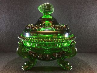 Ca.  1880 Portieux Emerald Green Argonaut Covered Candy Dish - Rare,
