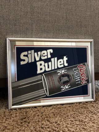 Rare Vintage 1980’s Coors Light Silver Bullet Mirror Sign Collector 19.  5”