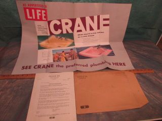 Vintage Crane Plumbing Bathroom Advertising Pink Yellow Sink Faucets Brochure