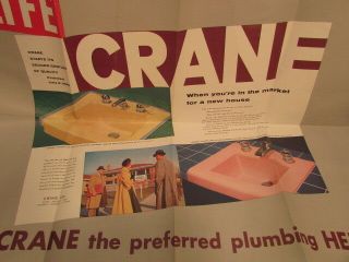 Vintage Crane plumbing bathroom Advertising pink yellow sink faucets brochure 2