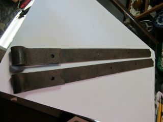2 Vintage Antique Strap Hinges Hand Forged Barn Door Gate Pair 31.  5 " X 2 "
