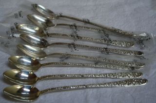 National Silver Co.  Silver Plated Flatware " Narcissus " (8) Iced Teaspoons 7 1/4 "