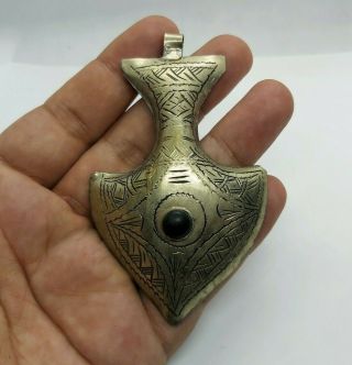 Rare Extremely Ancient Viking Norse Silver Color Neck Pendant Amulet Warrior