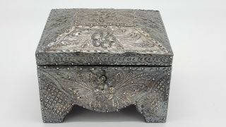 Antique Ottoman Turkish Wood & Silver Filigree Jewelry Box Ca1900 - 1950