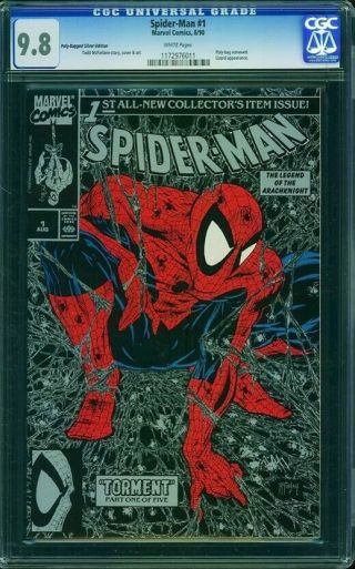 Spider - Man 1 Poly - Bagged Silver Edition Cgc 9.  8 Wp Rare Mcfarlane 1990