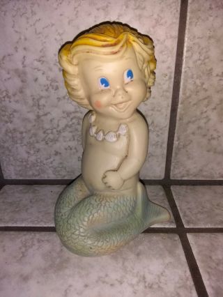 Vintage Rare 5.  5 " Rubber Baby Mermaid Blonde Hair Squicky By Star Mtg 1960/70s
