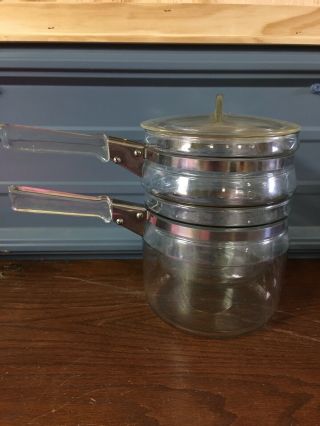 Vintage Pyrex Flameware Glass Double Boiler 6763 With Lid