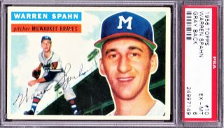 Rare 1956 Topps 10a 10 Warren Spahn Gray Back Gb,  Psa 6 - Braves,  Centered