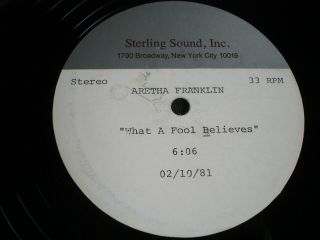 Aretha Franklin " What A Fool Believes " 2/10/1981 Rare Acetate [sterling Sound]