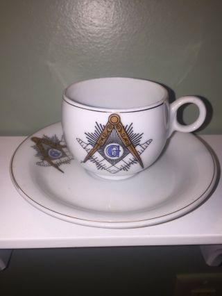 Antique Freemason “g” Square Compass Emblem Ceramic Tea Cup Coffee Mug