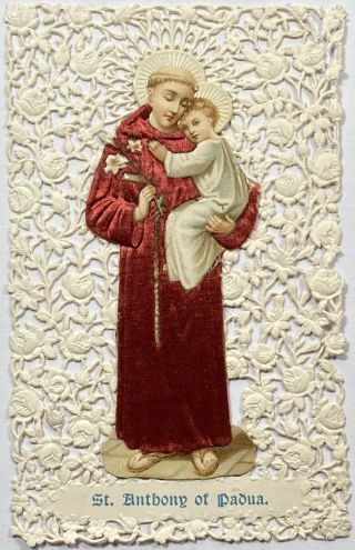 St Anthony Of Padua,  Antique Paper Lace Holy Card.