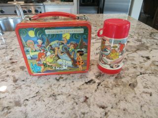 Vintage 1971 Pebbles And Bam - Bam Metal Lunchbox W/ Thermos Rare