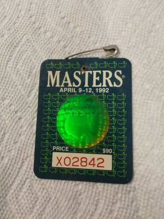 1992 Masters Badge Ticket Augusta National Golf Pga Fred Couples Wins Rare Tiger