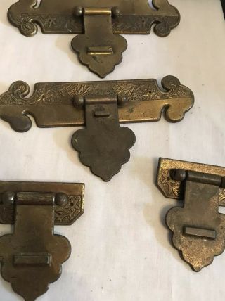 4pc Vintage Brass Bronze Ornate Door Pull Handle (2) 6”x 3” (2) 2.  5”x 3”
