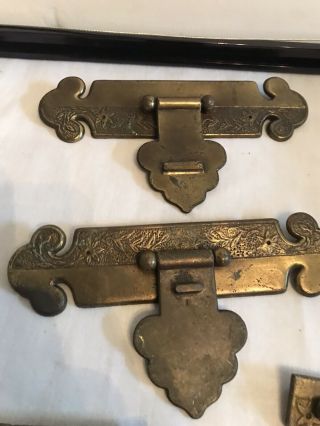 4pc Vintage Brass Bronze Ornate Door Pull Handle (2) 6”x 3” (2) 2.  5”x 3” 2