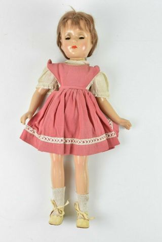 Vintage Porcelain Or Bisque Doll 18 " Tall With Rose Dress