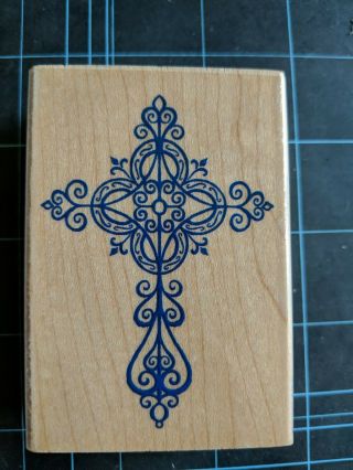 Euc Rare Elegant Cross Wood Mounted Rubber Stamp By Rubber Stampede 3410f