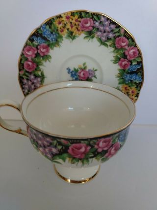 Rare Paragon " Old English Garden " Wide Mouth Tea Cup And Saucer