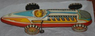 Louis Marx Rare Vintage 16 " Tin Litho Wind Up Indy Race Car With Key No Driver