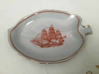 $55 Spode Trade Winds Red Gold Trim 7” Leaf Shaped Dish Crafted In England Rare