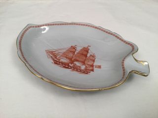 $55 Spode TRADE WINDS RED Gold Trim 7” Leaf Shaped Dish Crafted in England RARE 3