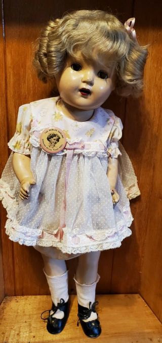 Antique Composition 21 " Tall Shirley Temple Doll Cloth Body With Pin.
