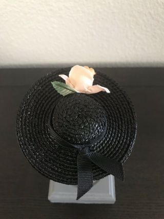 Vtg Madame Alexander Doll Accessory Black Straw Hat W/ Peach Flower For 8 " Doll