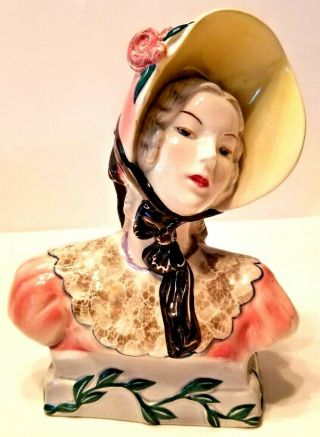 Vintage Goldscheider Everlast Fine China Lady In Bonnet Bust Figurine Marked 850