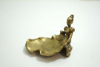 Vintage Brass Art Nouveau Style Lady In Flowing Gown Calling Card Dresser Tray