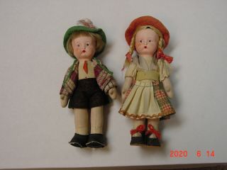 2 Antique German Bisque Doll 7 " Cloth Body