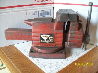 Vintage Milwaukee Bench Vice With Swivel Base,  Pipe Vice 808 5 " (rare)