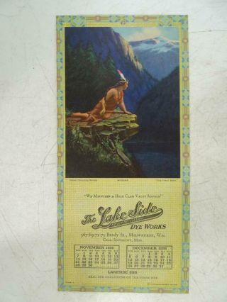 Antique 1926 Lake Side Dye Milwaukee Wi Advertising Calendar Winona Indian
