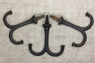 3 Old Coat Hooks Under Closet Shelf Cup Hangers Farmhouse Vintage Rustic Iron