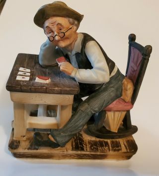 Early Capodimonte Figurine Man Playing Cards At Table Signed And Numbered Estate