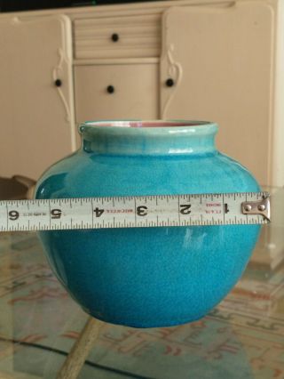 Antique American Pottery Pisgah Forest NC 1930s Vtg Blue Glaze Round Stout Vase 2
