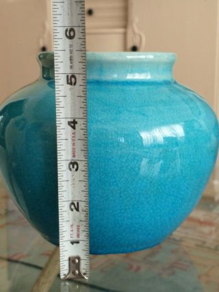 Antique American Pottery Pisgah Forest NC 1930s Vtg Blue Glaze Round Stout Vase 3