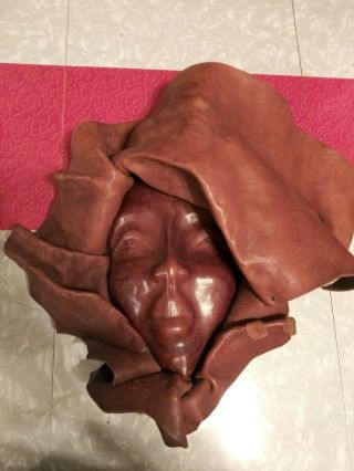 Vintage Leather Molded Womans Face Sculpture Art Wall Hanging Ethnic African Art