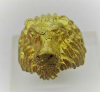 Vintage Near Eastern Gold Gilded Ring With Lion Head Bezel