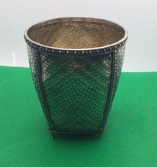 A Burmese Silver Woven Basket Container