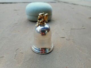 Fine Sterling Silver Bell Shaped Pill Box With A Gilt Pixie Finial1993 16g