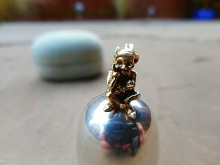 FINE STERLING SILVER BELL SHAPED PILL BOX WITH A GILT PIXIE FINIAL1993 16g 2