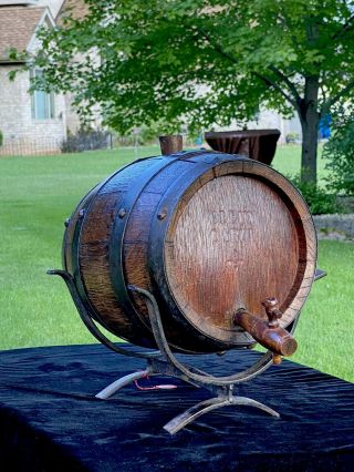 Rare Early 1800’’s Antique Oak Apothecary Dispensing Barrel W/working Spiget