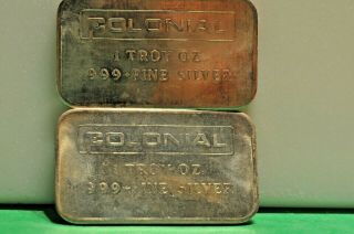 (2) Vintage Engelhard Colonial - 1 Troy Oz.  999 Fine Silver Bullion Bar - Rare