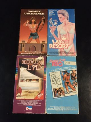 4 Vhs Sex Comedy Exploitation Rare Woman Unchained Bedroom Eyes Blame It In Rio
