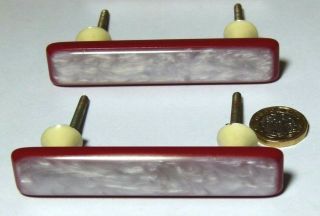 4x Vintage Art Deco Style Red & Pearl Lucite Pull Handles 1950s Drawers Ref90